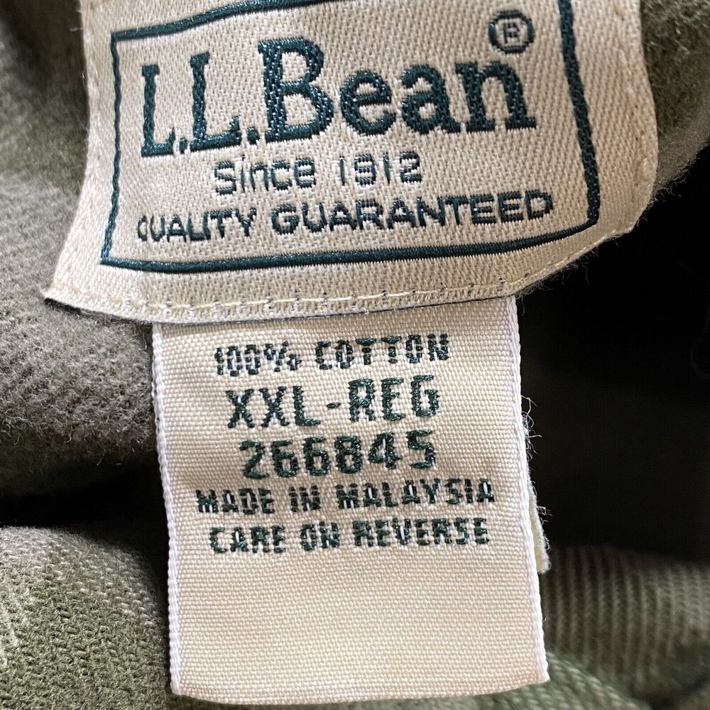 LL Bean Men's XXL Flannel Cotton Shirt Green Check Heavy Weave Button Up EUC - Picture 7 of 8